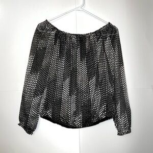 White House Black Market Off the Shoulder Gray Sequin Long Sleeve Top